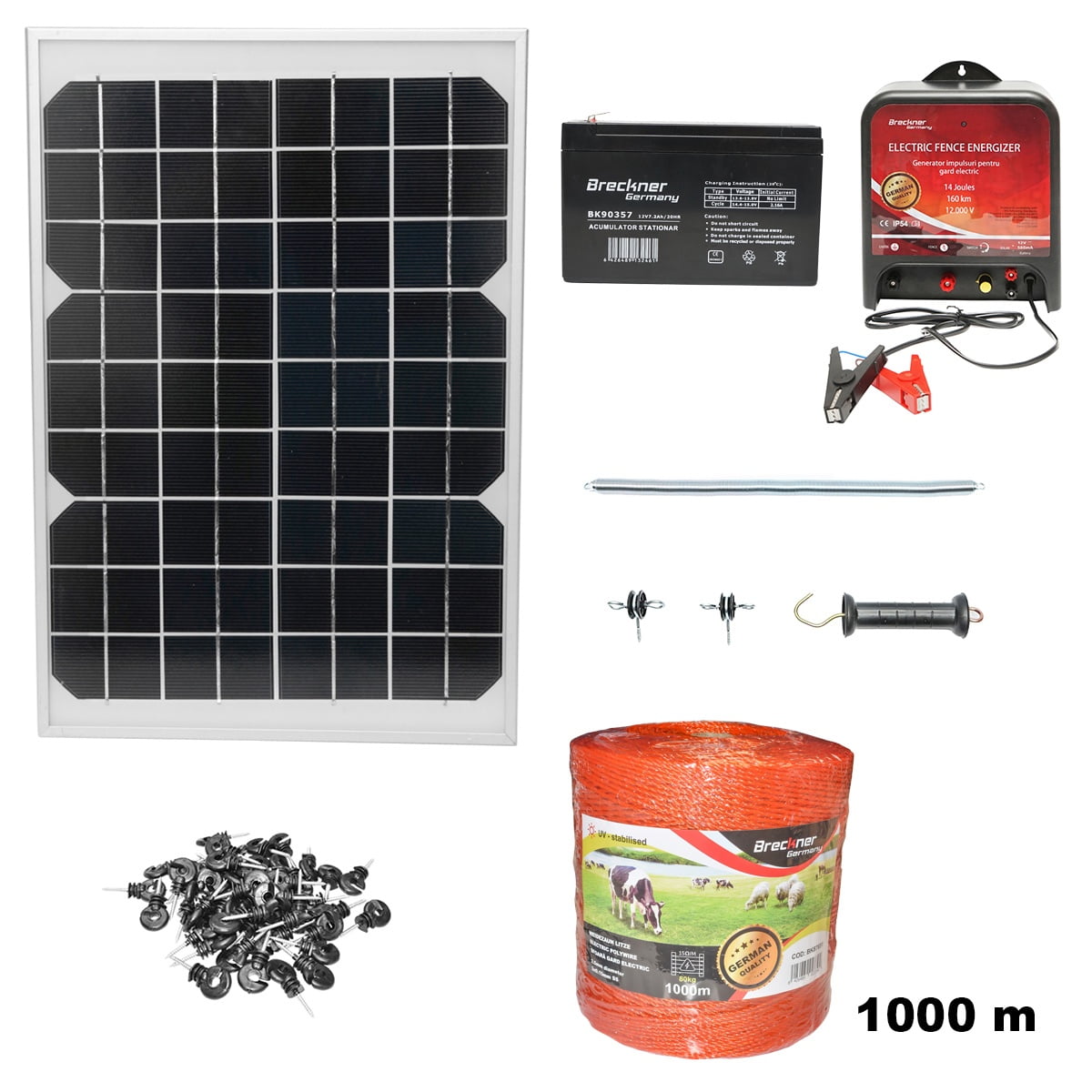 Kit complet gard electric 12V 14 Joule panou solar 10W lungime fir 1000m BK87109