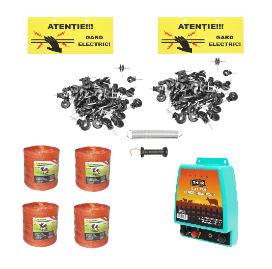 Kit complet gard electric 12V-220V, 6.5 Joule, lungime fir 4000m, 200 izolatori, kit poarta (copiaza)