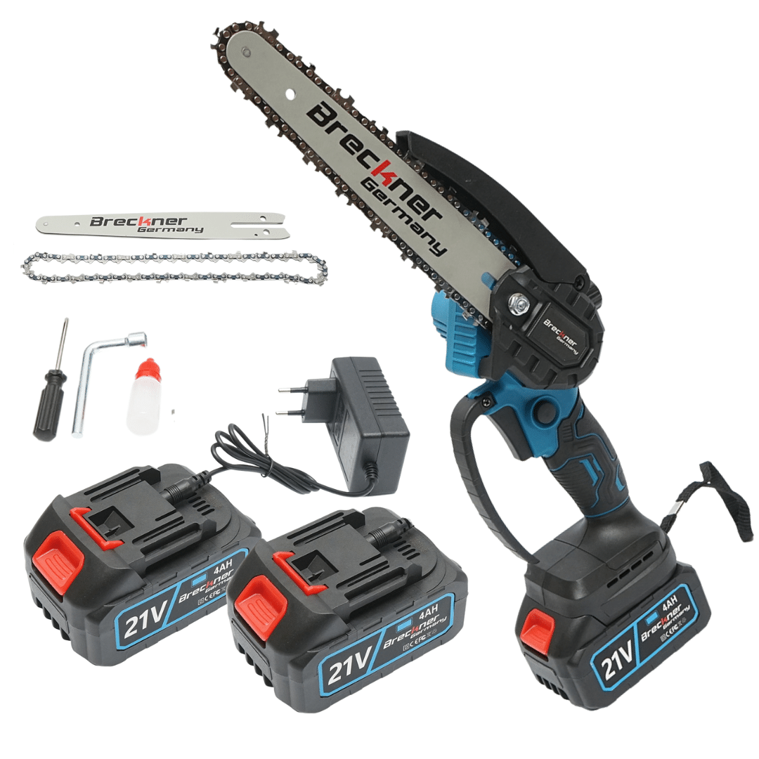 Drujba cu acumulator, motor electric fara perii, 700W cu 2 acumulatori Li-ion 21V/4Ah, lama 20 cm (8 inch) Breckner Germany