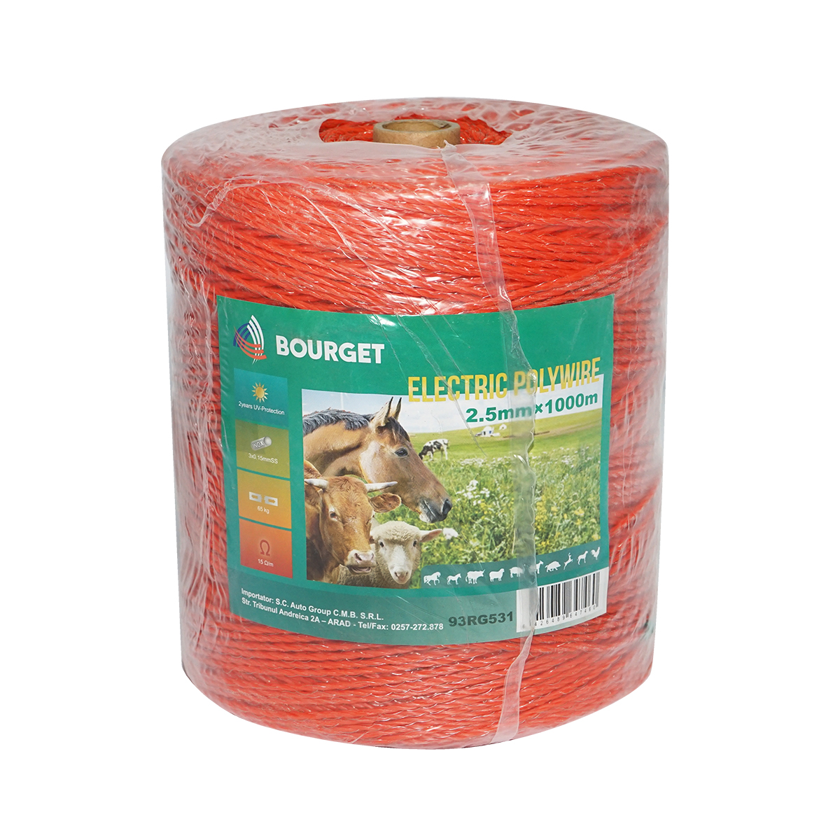 Rola fir portocaliu fi 2,5mm. 3x0.15mm. SS, rezistenta 7.4 Ohm/m, 1000m gard electric