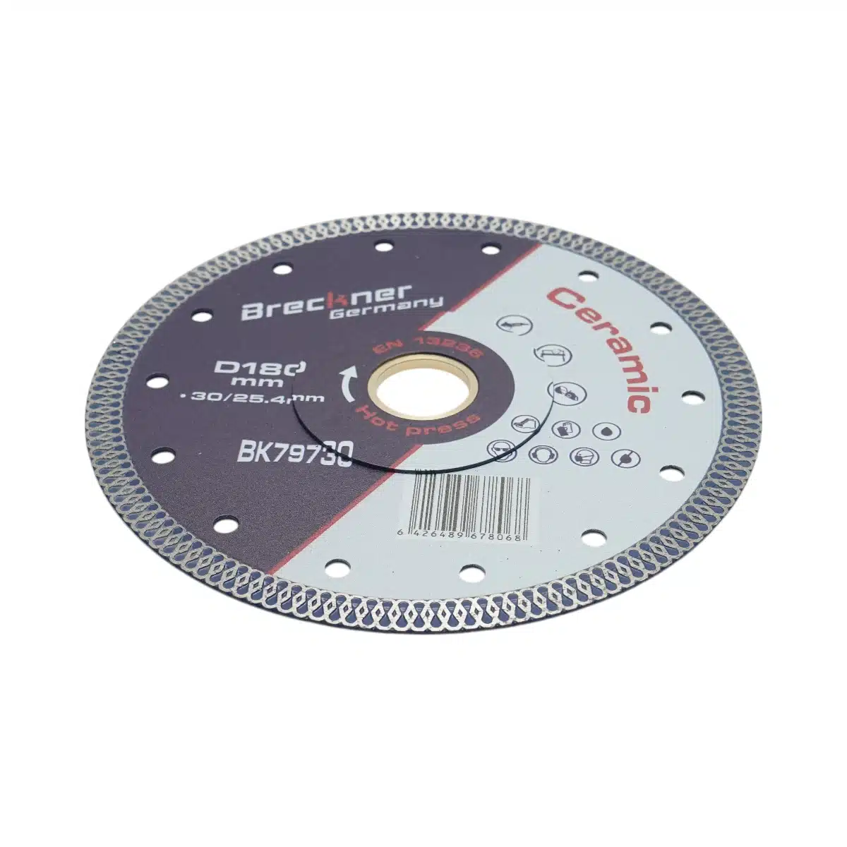 Disc diamantat turbo continuu 180x30/25.4mm, segment 10mm pentru gresie, faianta, ceramica dura