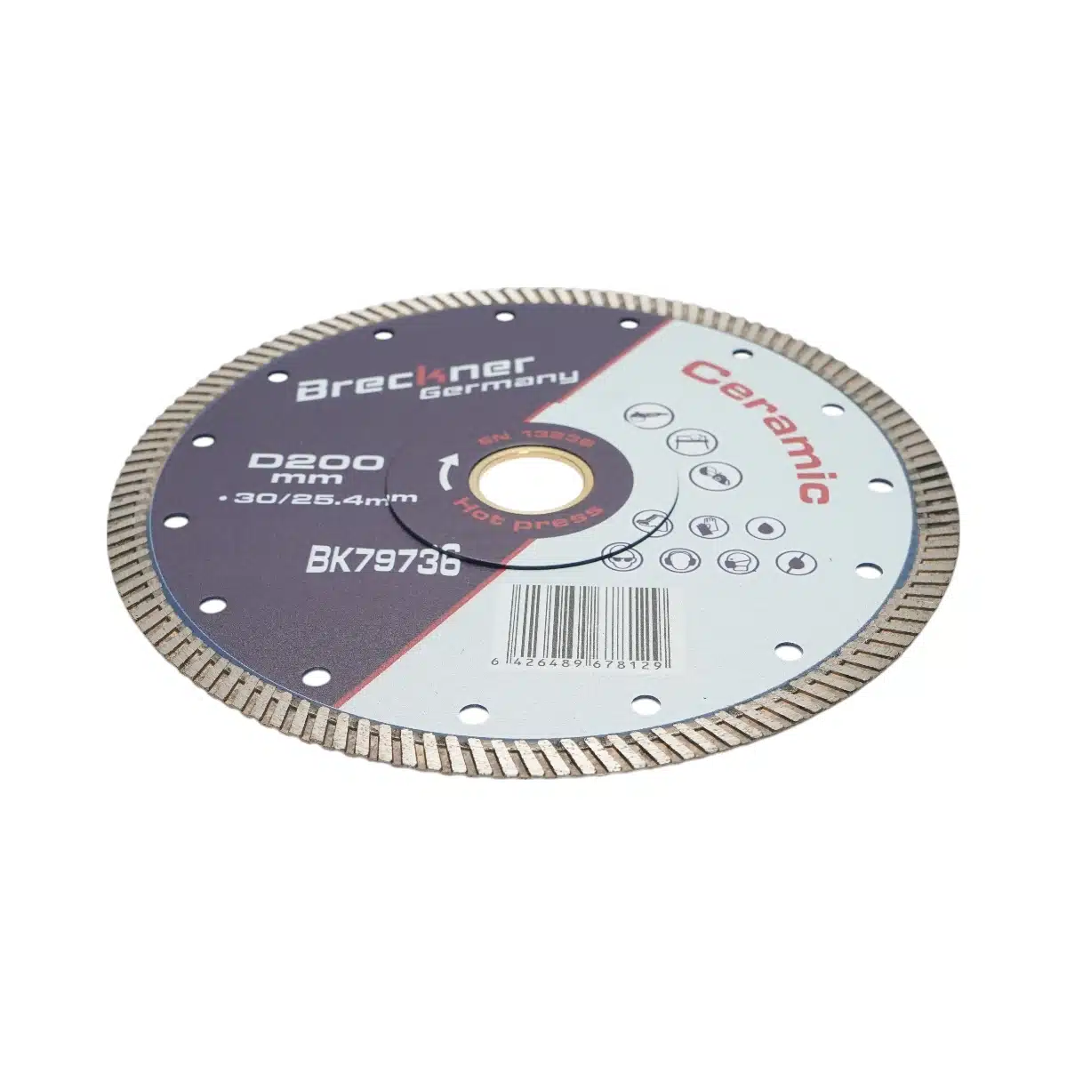 Disc diamantat turbo 200x30/25.4mm, segment 10mm pentru gresie, faianta, ceramica dura, marmura, granit