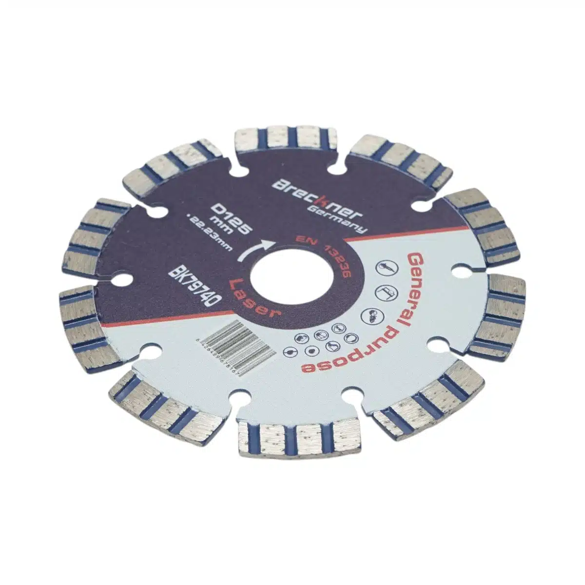 Disc diamantat turbo segmentat 125x22.23mm, segment 10mm pentru beton armat, piatra dura, pavele