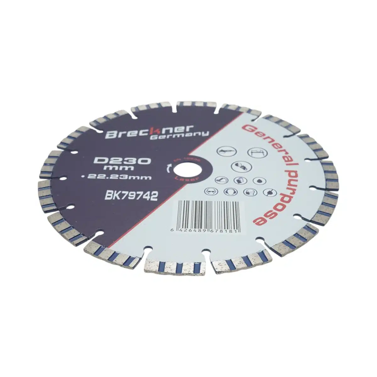 Disc diamantat turbo segmentat 230x22.23mm, segment 10mm pentru beton armat, piatra dura, pavele