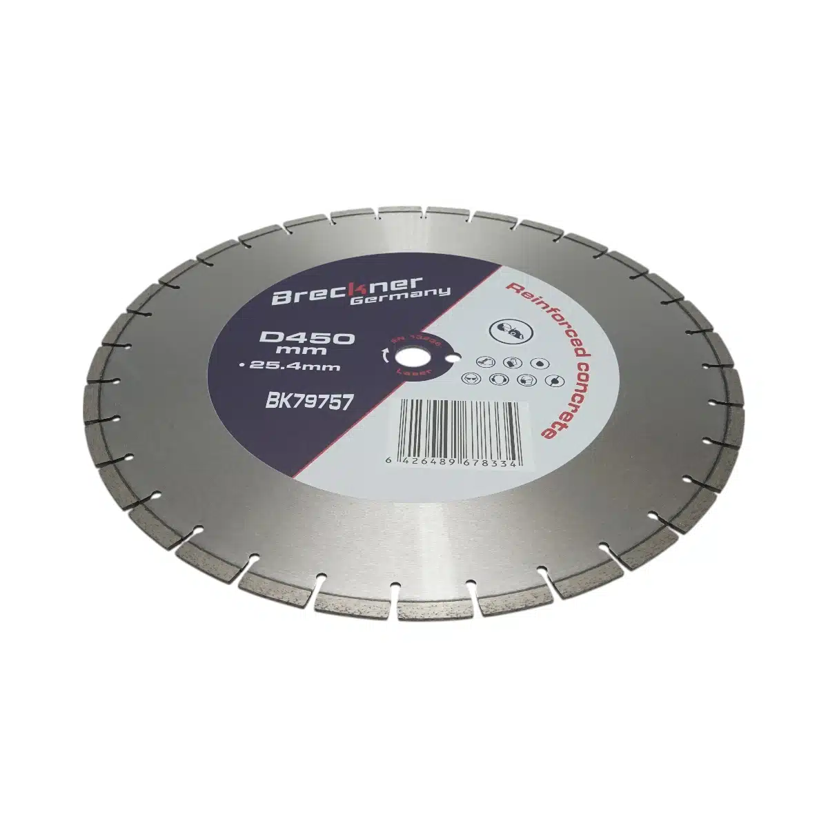 Disc diamantat segmentat 450x25.4mm, segment 10mm pentru beton armat, pavele, boltari, piatra dura