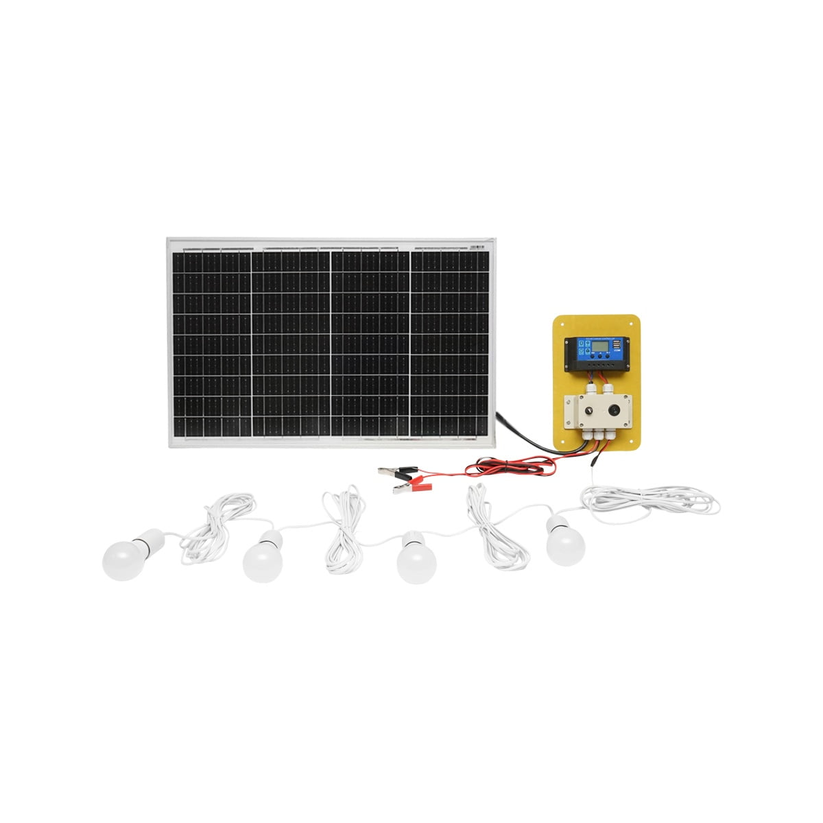 Set panou solar cu regulator si 4 becuri