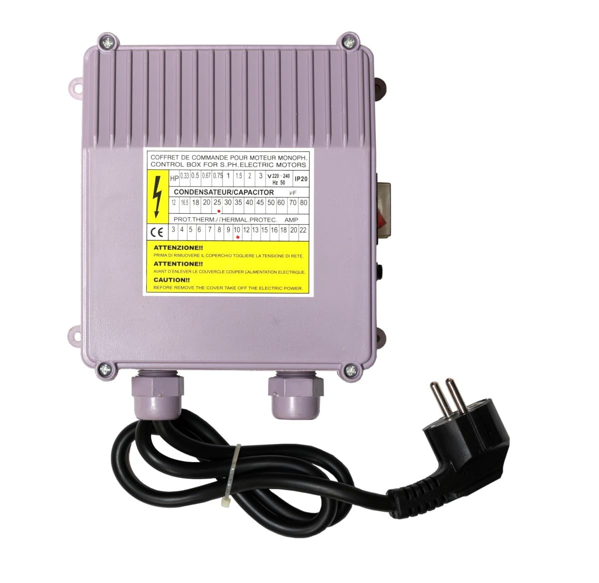 Panou de control pentru pompa de apa, Cutie control pompa 10A, 25uF