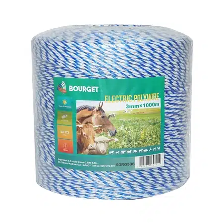 Rola fir alb-albastru fi 3mm 3x0.2mm SS, 1000m gard electric, rezistenta 7.8 Ohm Bourget