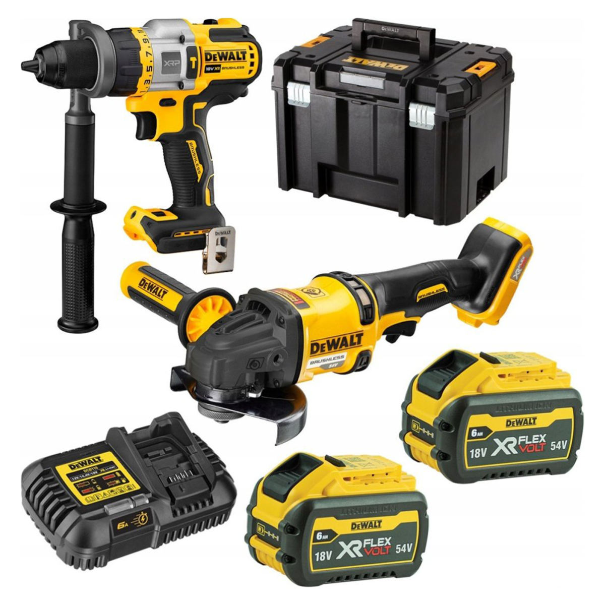 Kit 2 scule 18V, Masina de gaurit si insurubat cu percutie (DCD991) Li-Ion, 18V, 95 Nm + Polizor unghiular Li-Ion, brushless, Ø125 mm (DCG418)