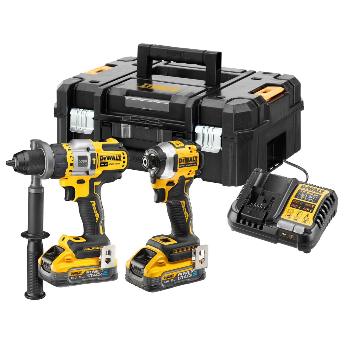 Kit 2 scule 18V. Surubelnita cu impact Li-Ion, 206Nm, brushless (DCF850) + Masina de gaurit cu percutie, Li-Ion, 126Nm, brushless (DCD999)