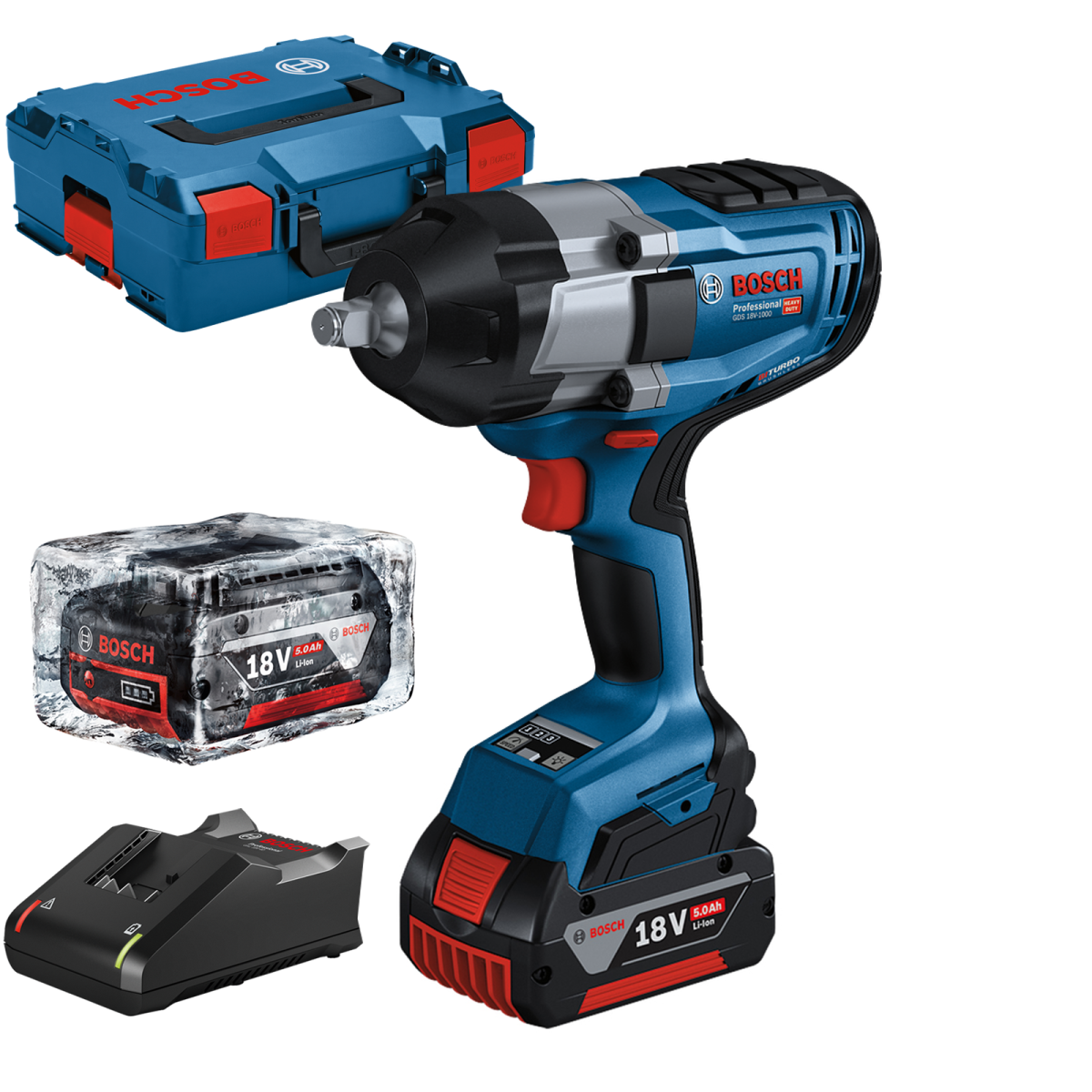 GDS 18V-1000, Surubelnita cu impact Li-Ion, 1000 Nm, BITURBO brushless + L-Boxx