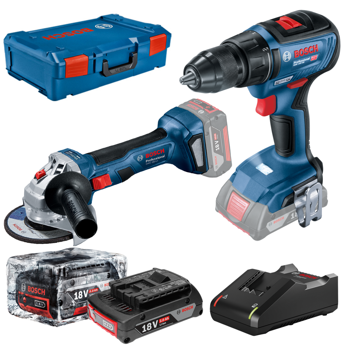 Kit 2 scule 18V, Masina de gaurit si insurubat (GSR 18V-50) 18V, Li-Ion, 50Nm, + Polizor unghiular (GWS 180-LI) 18V, Li-Ion, 125 mm