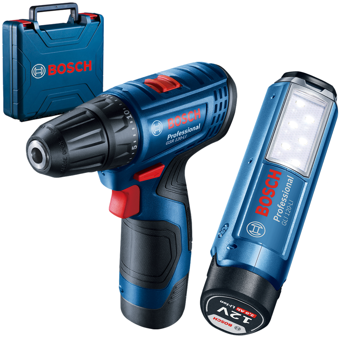 Kit 2 scule 12V, Masina de gaurit si insurubat (GSR 120-LI) Li-Ion, 12V, 30 Nm + Lanterna (GLI 12V-300) Li-Ion, 12V, 300 lumeni