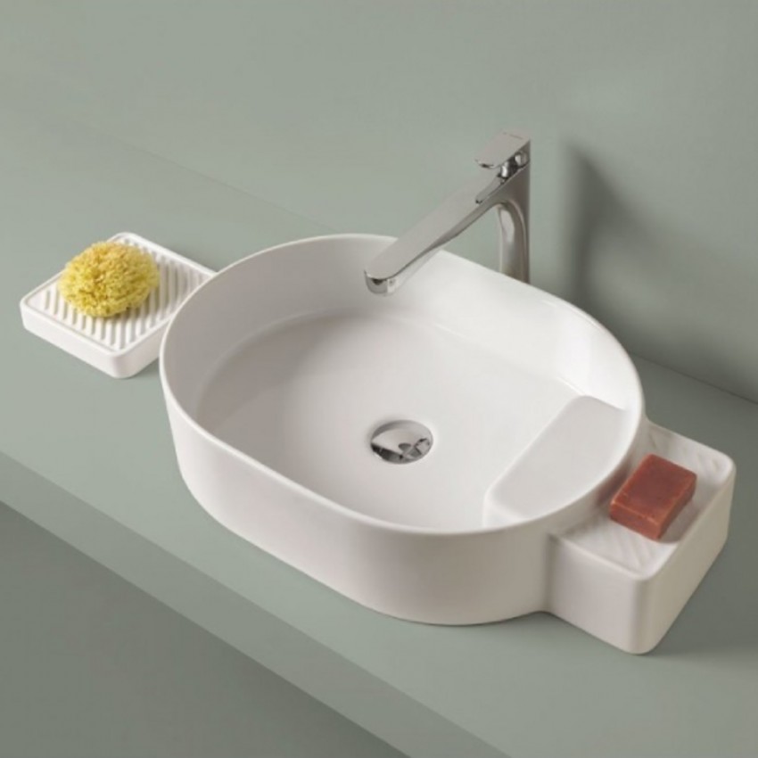 Lavoar Artceram Cartesio, 58x36 cm, alb - 58cm, Alb pal, oval, pe blat, ceramica