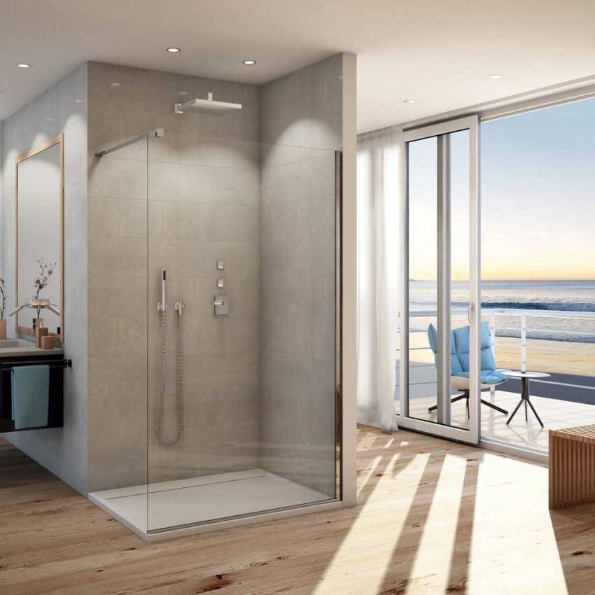 Paravan dus Sanswiss Walk-In Easy, 120x200 cm - 120x200, Crom, dreptunghiulara, 8 mm
