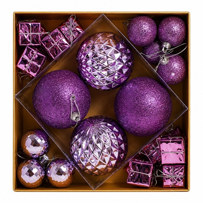 SET ORNAMENTE PLASTIC DE CRACIUN / VIOLET - 30P.