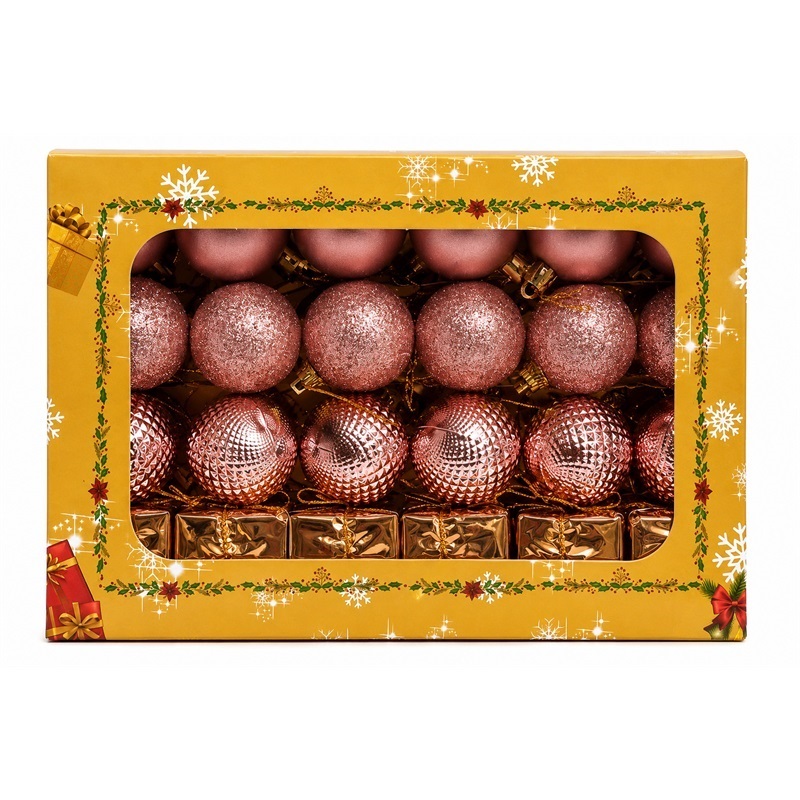 SET ORNAMENTE PLASTIC DE CRACIUN / ROZ - 48P.