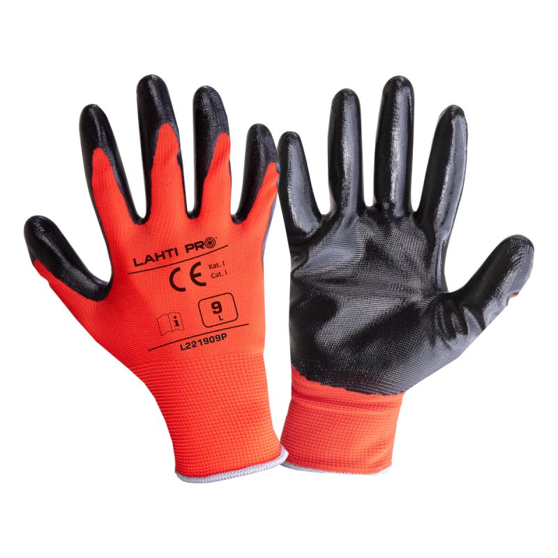 PACHET 240 MANUSI NITRIL CU POLIESTER / NEGRU-ROSU - 10