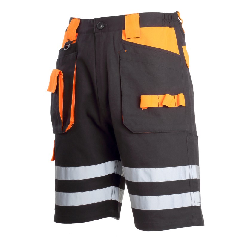 PANTALON SCURT CU REFLECTORIZANT NEGRU-PORTOCALIU - S