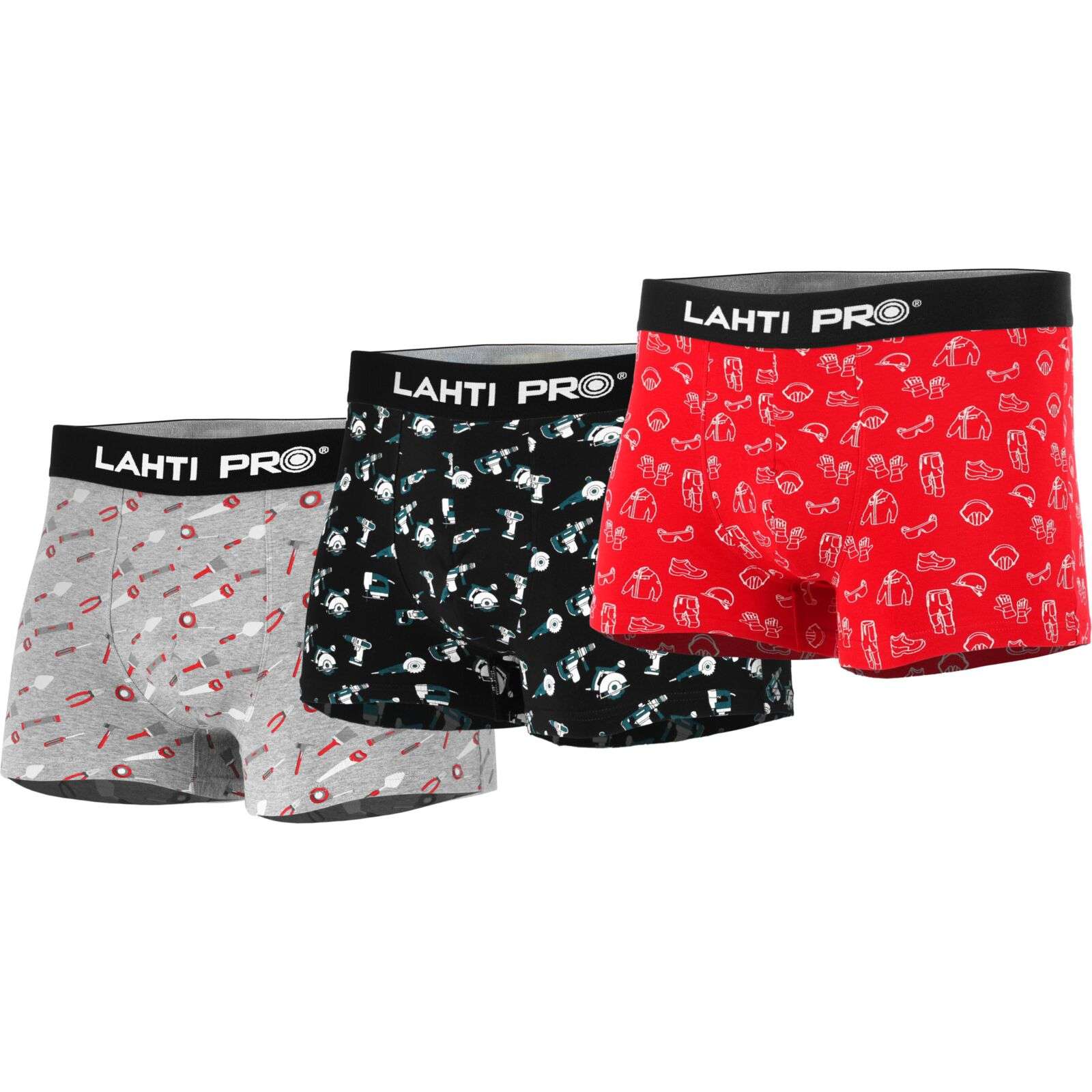 SET 3 BOXERI BARBATI CU MODEL NEGRU-GRI-ROSU - L