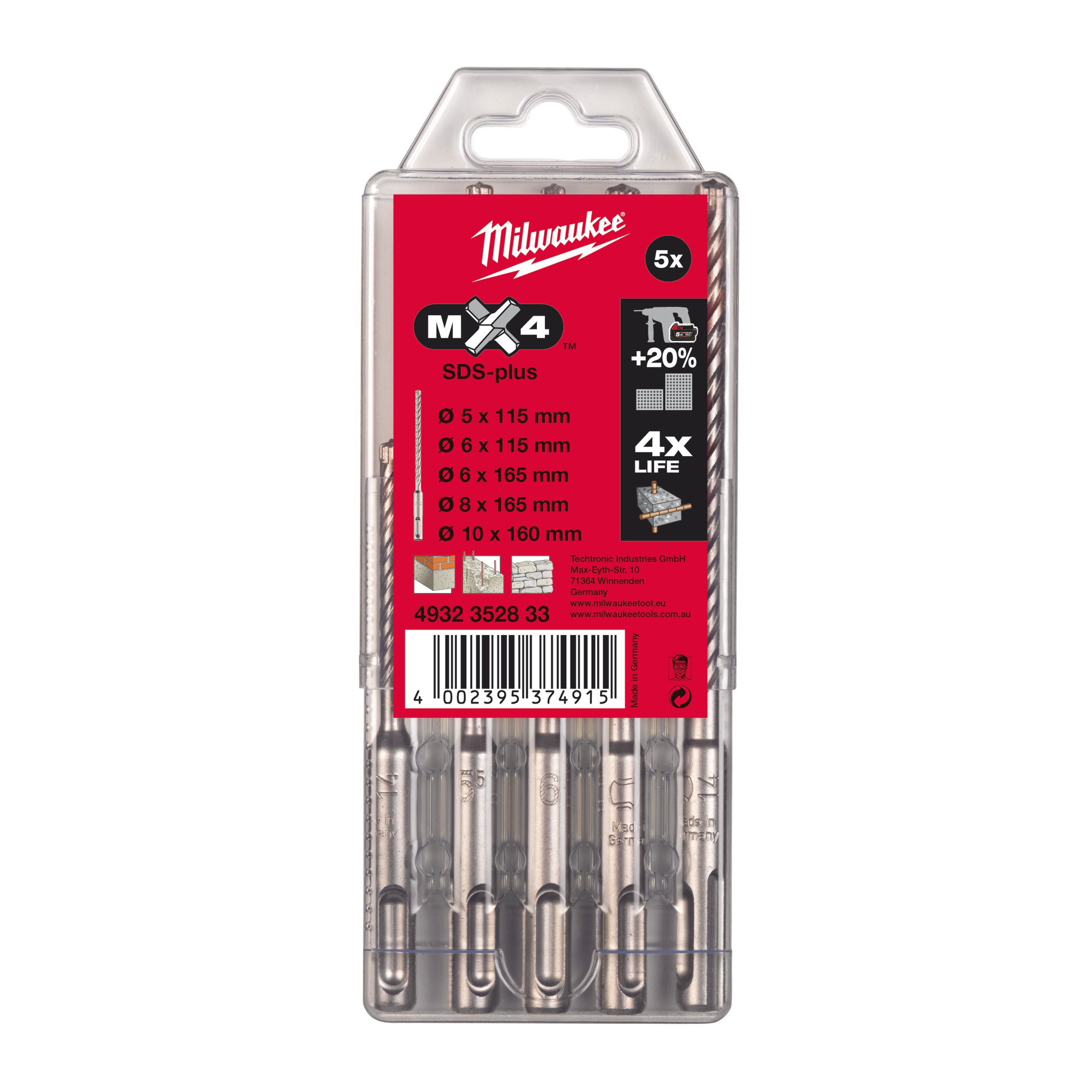 SDS-Plus MX4 - 4 tăișuri / seturi 5 buc burghie MX4™ 4932352833
