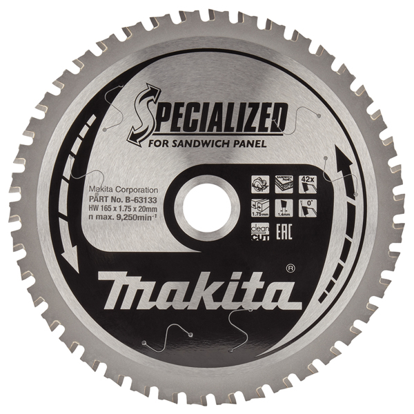 Makita Pânză de ferăstrău circular Panou sandwich 165x20x1,75 42T B-63133