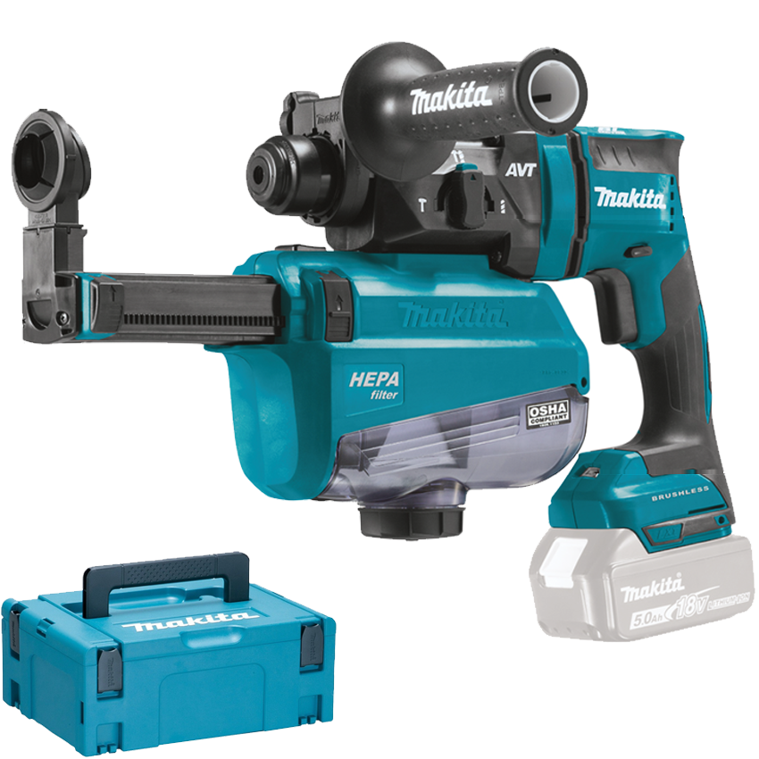 Ciocan rotopercutor Li-Ion, 18V, 1.7J, fără acumulator în set (SOLO) + Valiza Makpac DHR182ZWJ