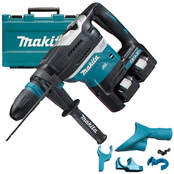 Ciocan rotopercutor SDS MAX, cu bluetooth, brushless, 2x18V, cu 2 acumultori Li-Ion, 18V, 5Ah, 8J + Sistem de extracție a prafului DHR400T2UN