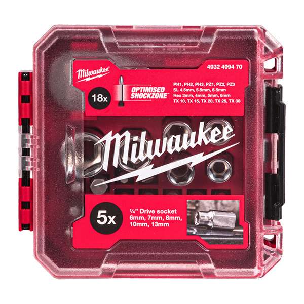 Set clichet compact Milwaukee 1/4" Drive (25 piese) – 4932499470
