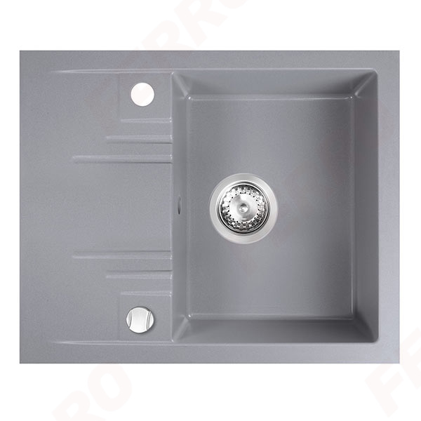 Chiuveta granit Ferro, 1 cuva cu picurator, 580×480 mm, gri