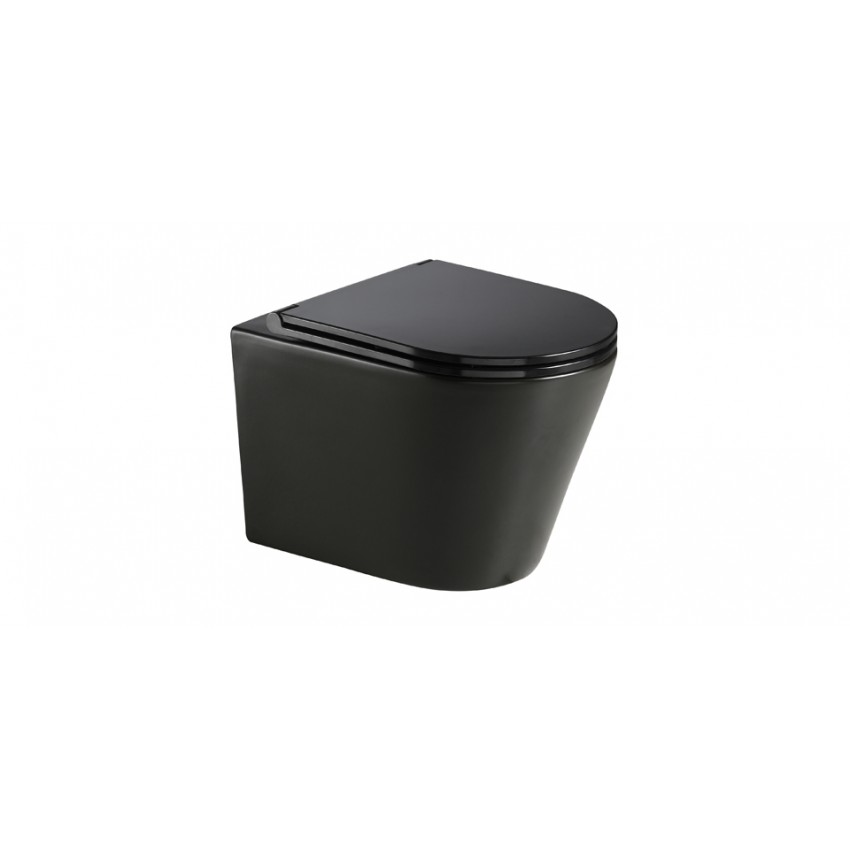 Vas WC suspendat rimless Wellis, cu capac WC soft-close, Clement, negru