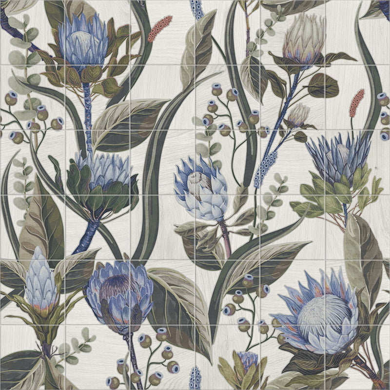 Gresie Murales Blue Leaves, 20 x 20, Mainzu, Mat