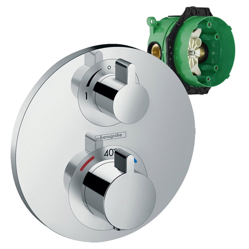 Set baterie cada-dus cu termostat si corp incastrat, Hansgrohe, Ecostat S, Crom