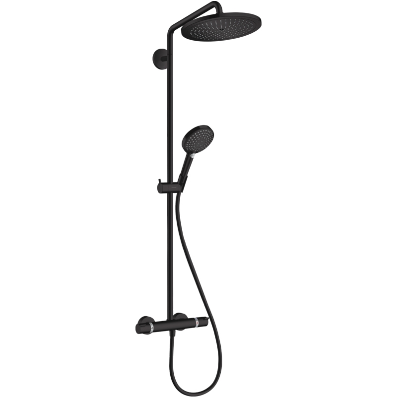 Coloana de dus cu baterie termostatata, Hansgrohe, Croma Select S, cu bara si suport dus, Negru