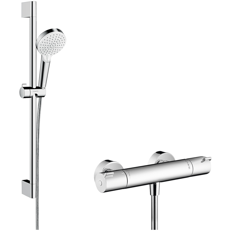 Baterie pentru dus Ecostat 1001 CL, set de dus cu bara de dus 65 cm, Hansgrohe, Crometta, Crom