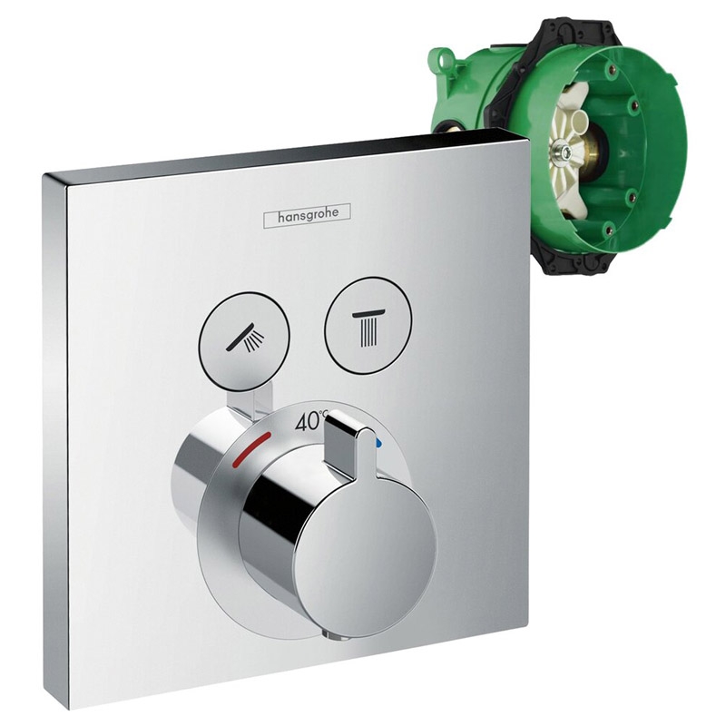 Set baterie cada dus cu termostat si corp incastrat Hansgrohe, ShowerSelect, Crom