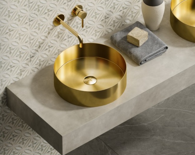 Lavoar rotund pentru blat Venus, Karag, 38 cm, Auriu