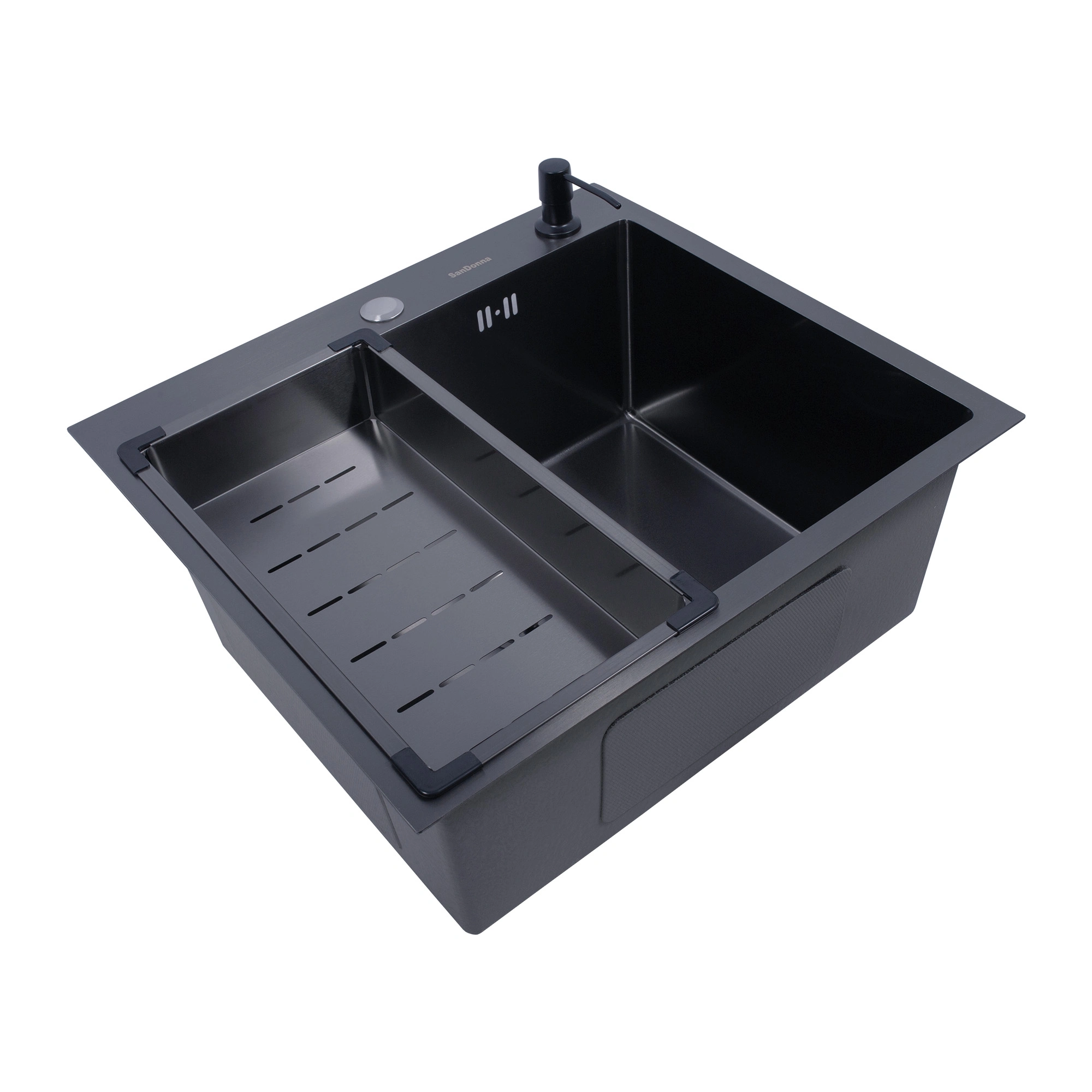 Chiuveta bucatarie neagra, Sandonna HD5550, 1 cuva, 55 x 50 cm, inox negru satinat