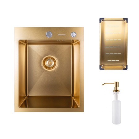 Chiuveta bucatarie aurie, Sandonna HD4050, 1 cuva, 40 x 50 cm, inox auriu satinat