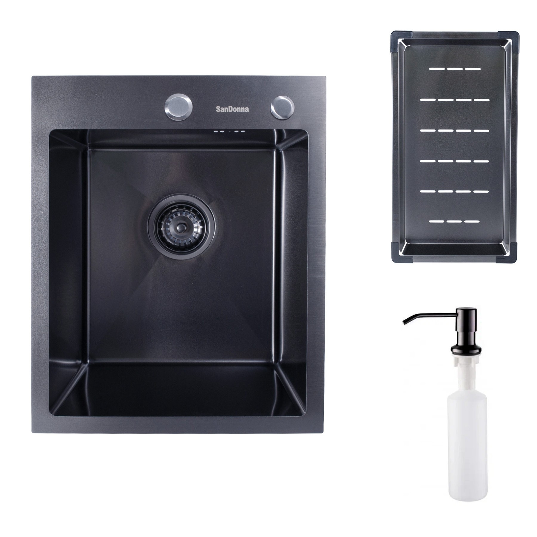 Chiuveta bucatarie Sandonna HD4050, 1 cuva, 40 x 50 cm, inox negru satinat