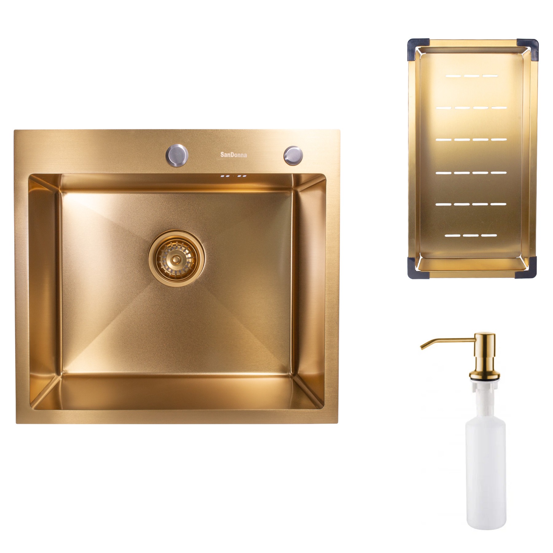 Chiuveta bucatarie Sandonna HD5550, 1 cuva, 55 x 50 cm, inox auriu satinat