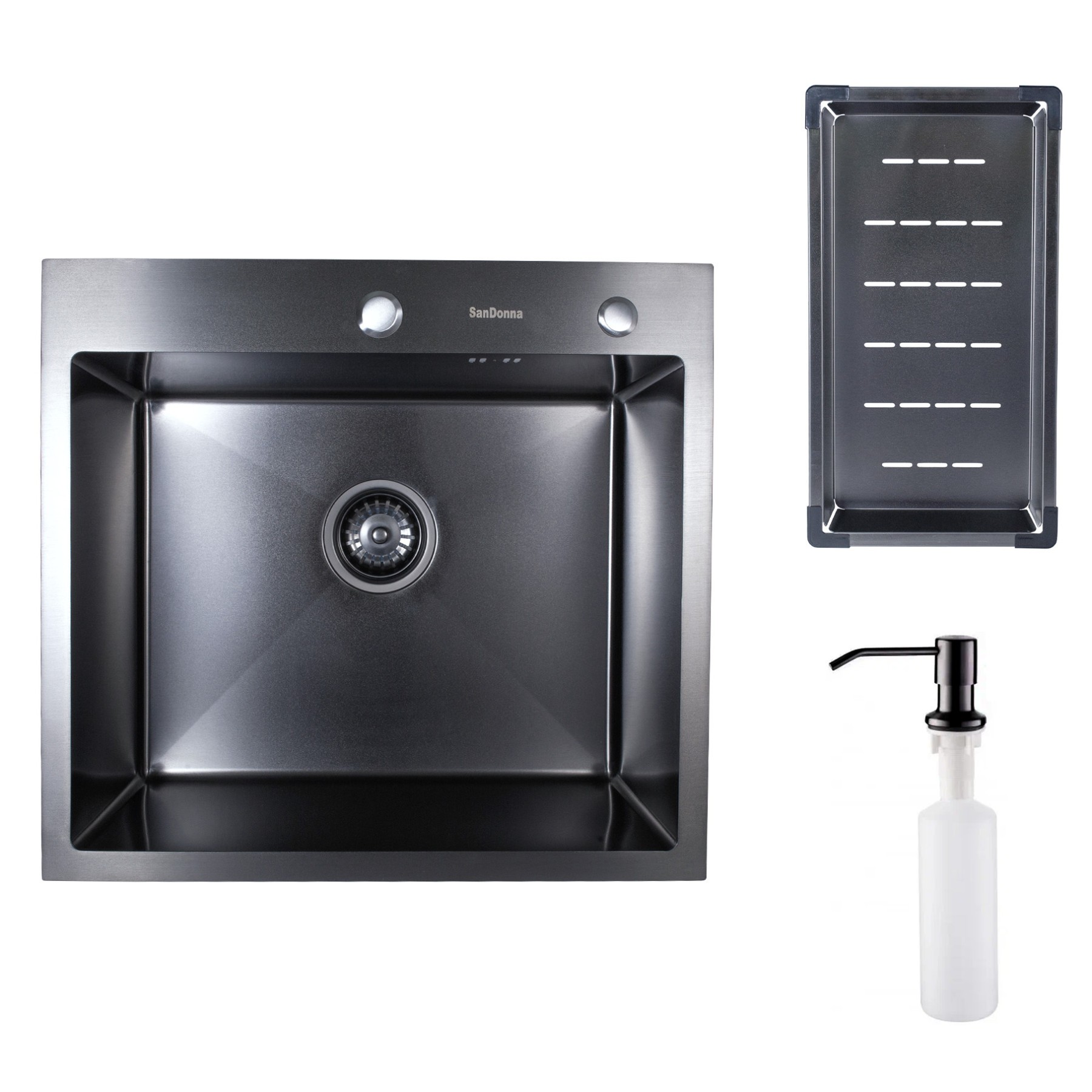 Chiuveta bucatarie Sandonna HD5550, 1 cuva, 55 x 50 cm, inox negru satinat