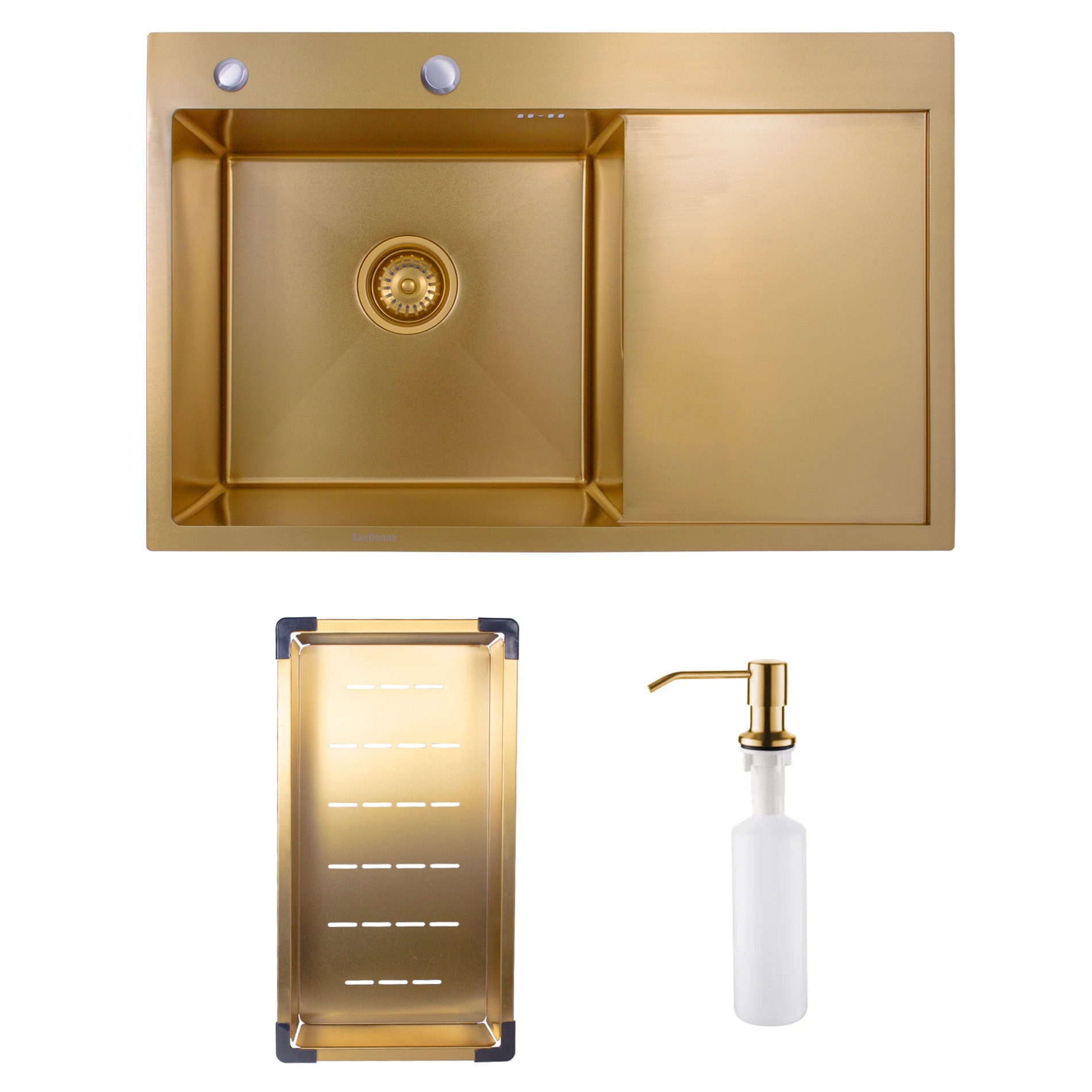 Chiuveta bucatarie Sandonna HD7850, 1 cuva + scurgator , 78 x 50 cm, inox auriu satinat