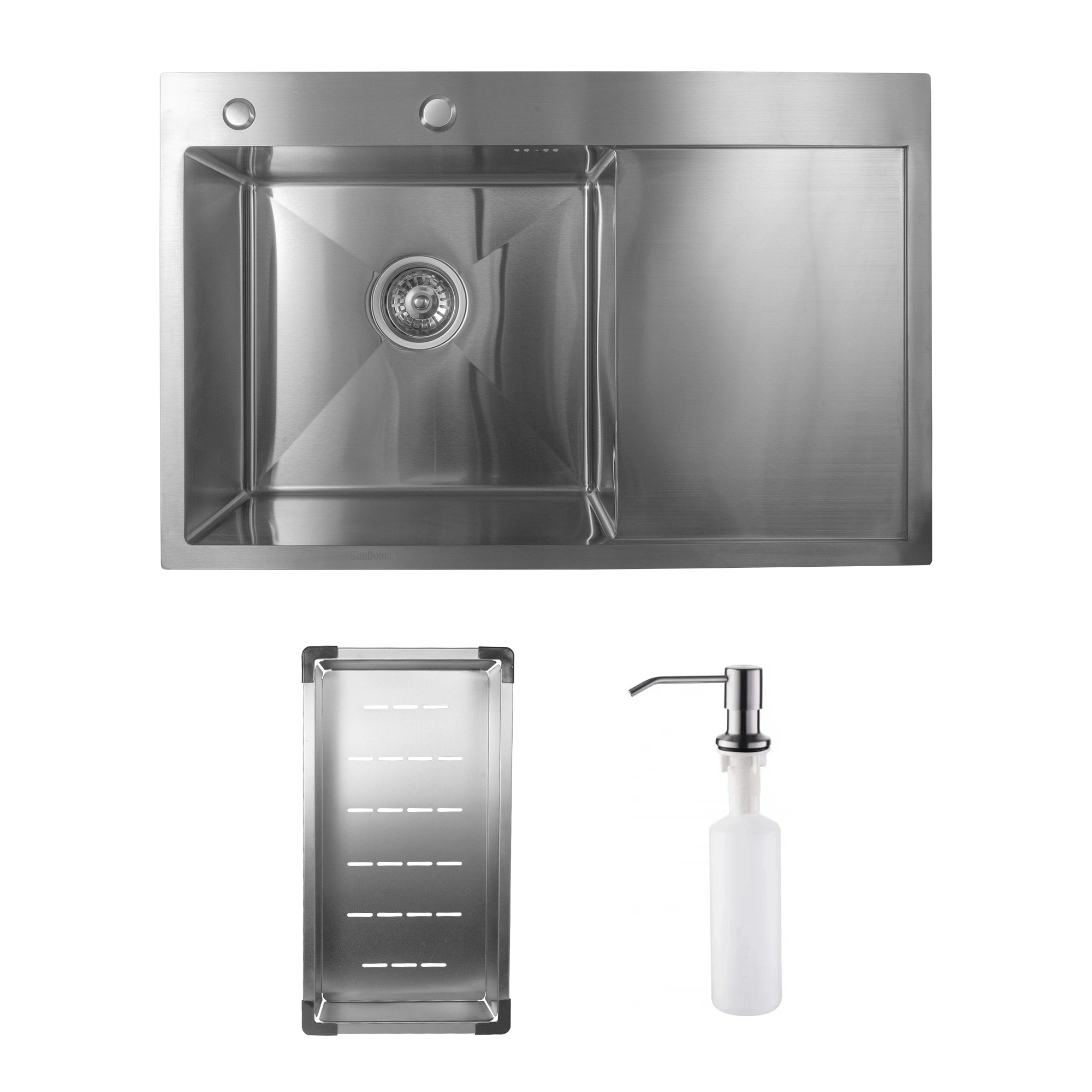 Chiuveta bucatarie Sandonna HD7850, 1 cuva + scurgator , 78 x 50 cm, inox crom satinat