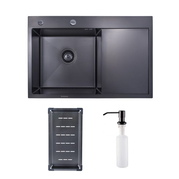 Chiuveta bucatarie Sandonna HD7850, 1 cuva + scurgator , 78 x 50 cm, inox negru satinat