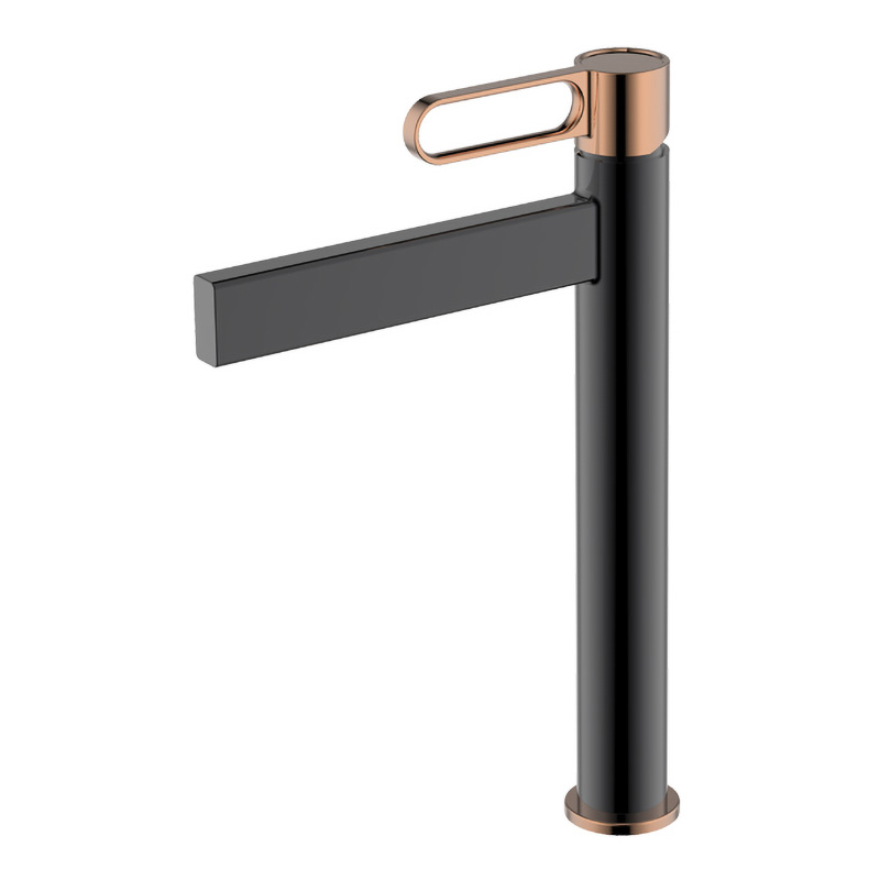 Robinet inalta pt lavoar Umbra, Wellis, Negru-Rose gold
