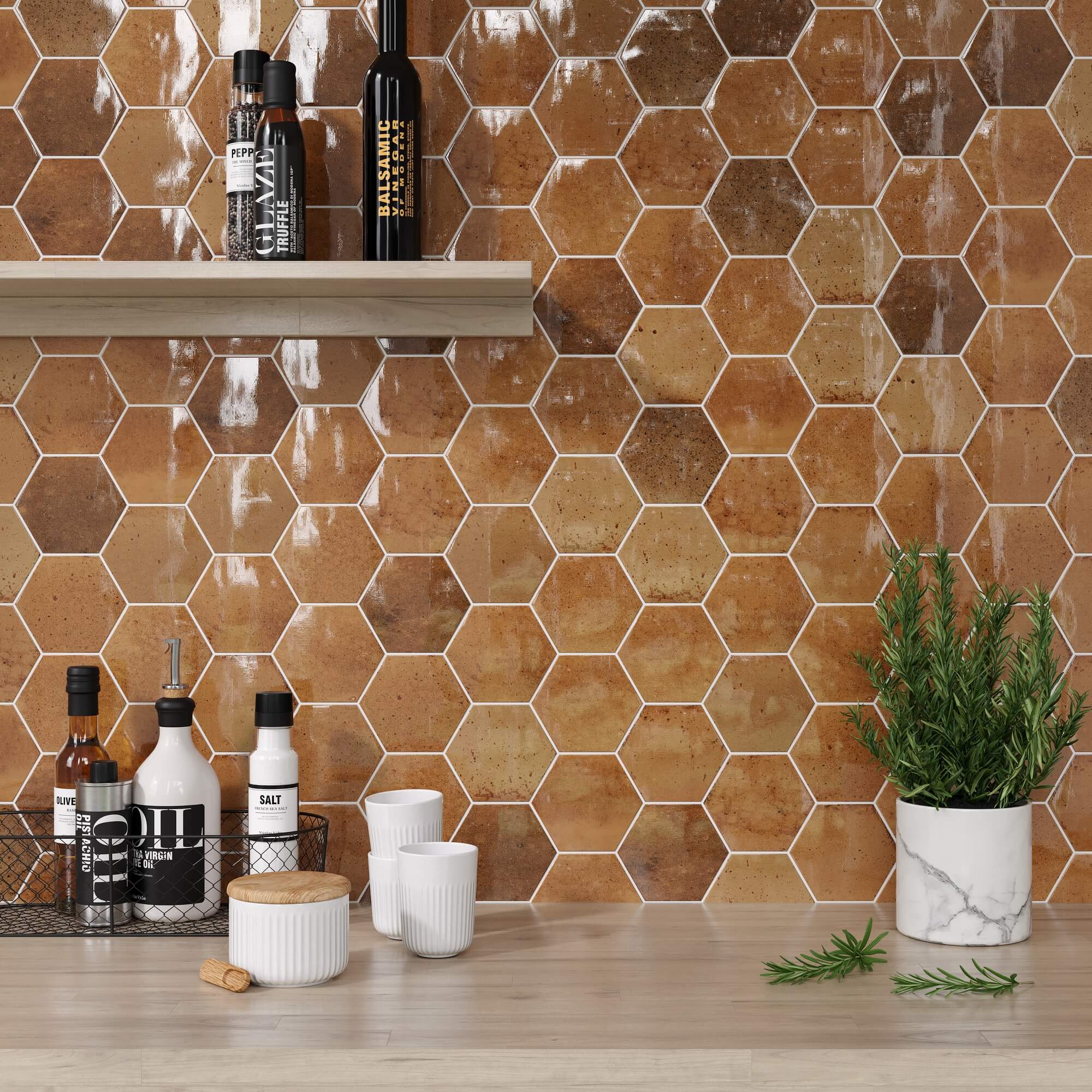 Faianta Artisan Hex Ocre, Ribesalbes, 11.8 x 10.2, Lucioasa