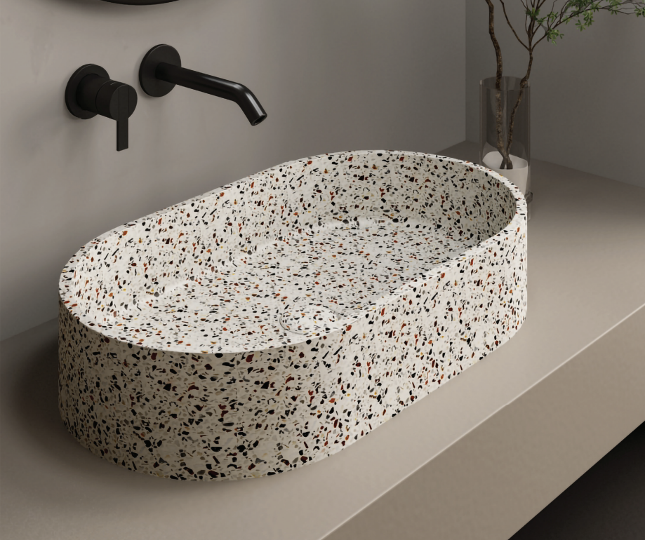 Lavoar pe blat oval Linus Stracciatella, Karag, 60 x 35 x12 cm