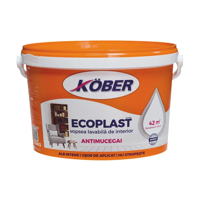Vopsea lavabila interior Ecoplast, antimucegai, alba, 3 L