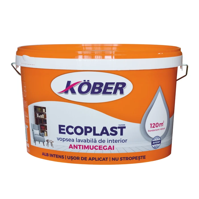 Vopsea lavabila interior Ecoplast, antimucegai, alba, 8.5 L